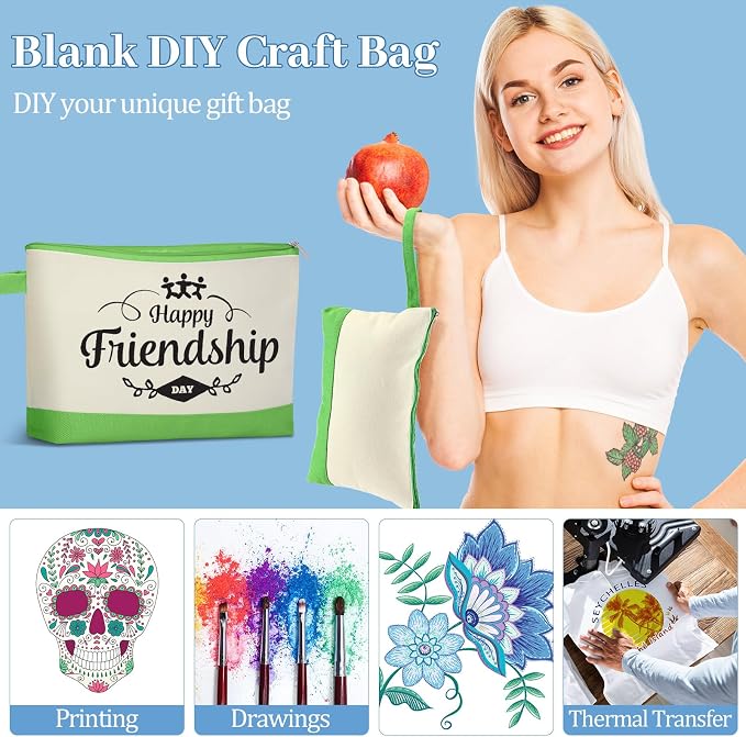 Silkfly 30 Pcs Cotton Canvas Makeup Bags Cosmetic Zipper Bags 10.2 x 5.5 x 2'' Blank DIY Pouch Bulk Pencil Case with Bottom Travel Toiletry Pouch for Women Craft Decor Gift (Blue,Green) - Image 6