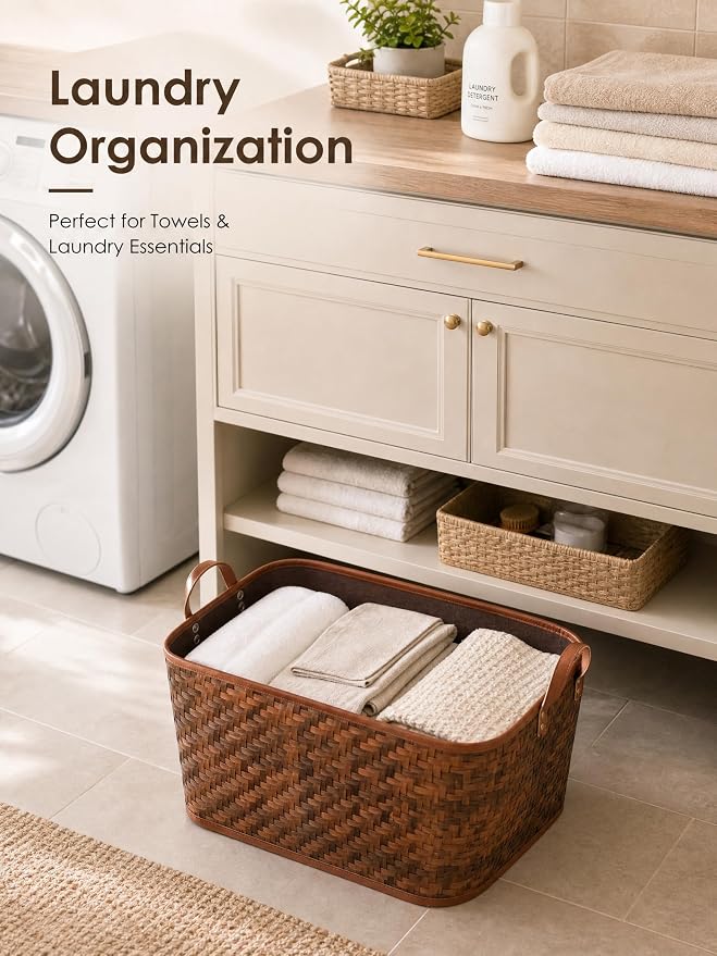 BROWNLILY Oversized Storage Baskets Laundry Hampers with Structured Frame & Supported Bottom, Extra Large Closet Bins for Shelves Blankets Car Bedroom Bathroom Organizers (Pack of 4, Brown) - Image 6
