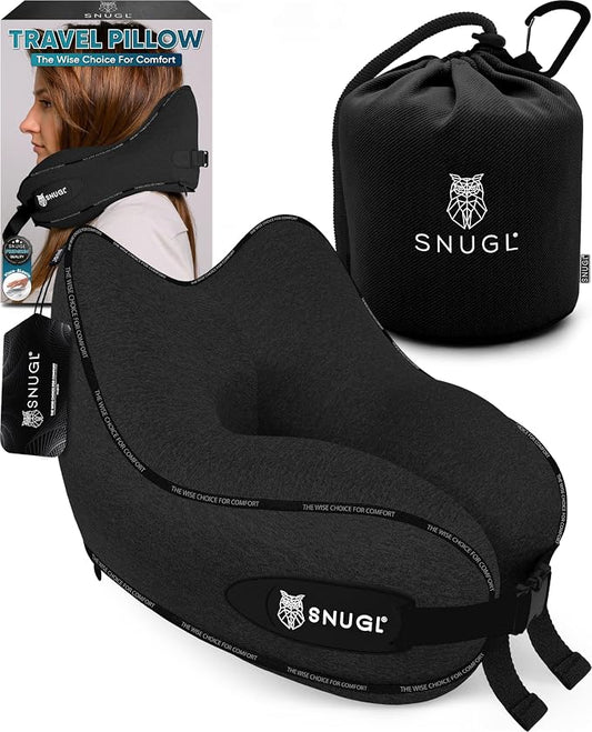 SNUGL Travel Pillow – Neck Pillow Airplane, Travel Pillows for Airplanes, Neck Pillows Memory Foam – Road Trip Essentials for Adults – Traveling Essentials - Gifts for Travelers Men & Women by SNUGL