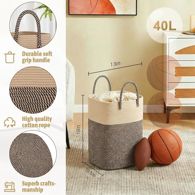 Artfeel Laundry Basket,Woven Cotton Rope Laundry Hamper,80L Versatile Storage for Dirty Clothes,Baby Toys,and Blankets in Bathroom, Nursery,and Living Room - Image 2