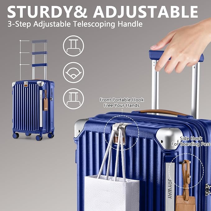 Joyway Luggage Sets 3 Piece, Expandable Suitcase with Smart Cup Holder and USB Port, Hardside Carry On Checked with TSA Lock Spinner Double Wheels, Blue - Image 4