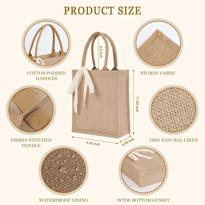 Burlap Tote Bag Set with Ribbon, Reusable Blank Water Resistant Grocery Bags - Image 3
