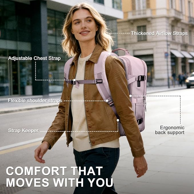 PIJUSHI Travel Backpack for Women, Fits 16" Laptop, Expandable 30L to 35L | Airline Approved Carry-on Luggage with Padded Laptop Compartment, USB Port, Wet Pocket, For Business, Commute - Image 7