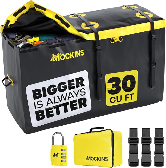 Mockins 30 Cu Ft Trailer Hitch Cargo Carrier Bag for Road Trips & Camping | 60"x24"x36" Weatherproof Cargo Bag for Hitch Carrier | Waterproof Truck Bed Storage Set | Vinyl Vehicle Soft-Shell Carriers by Mockins