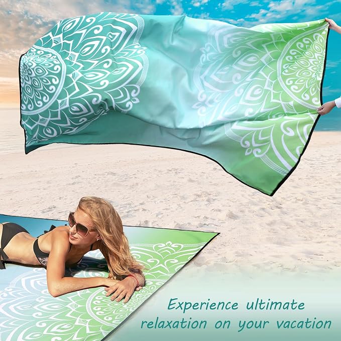WIWIGO Beach Blanket Sandproof Extra Large Beach Mat Adults Waterproof Quick Drying Sand Free Mat Made by Premium Polyester with 4 Stakes & 4 Corner Pockets for Outdoor Travel Camping Hiking - Image 3