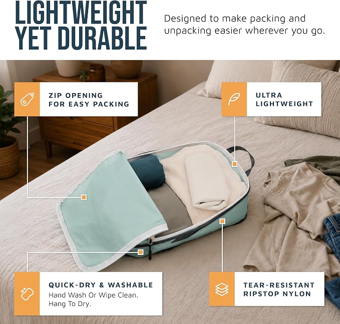 Large Compression Packing Cubes for Travel-Packing Cube Luggage Organizers 7 Piece Set for Checked Luggage-Ultralight, Expandable/Compression Bags by TRIPPED Travel Gear (DustyTeal/White) - Image 3
