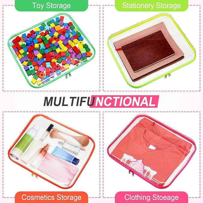 Hoolerry 4 Pcs Hard Clear Zipper Case Makeup Bags Plastic Zipper Pouch Transparent Storage Box Containers for Cosmetics, Snacks, Building Blocks, Puzzles(Clear,13.8 x 11.8 x 2 in,Fluorescent) - Image 7