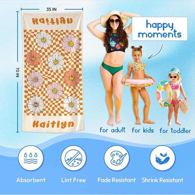 JML Personalized Beach Towel with Name, Custom Flower Beach Towel, Customized Microfiber Pool Towel, Quick Dry & Absorbent Swim Towel for Adult,Anniversary, Birthday, Summer Holiday,Vacation - Image 3
