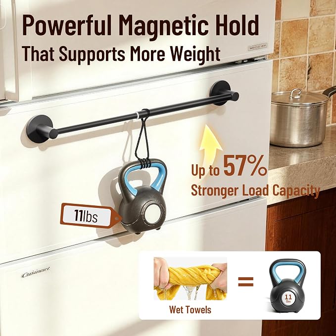 Magnetic Towel Bar, Adjustable Towel Rod with Larger Magnetic Base & Hidden Magnet Design, Non-Slip Magnetic Towel Holder for Refrigerator, Dishwasher, Oven, Washer (Matte Black, 1Pack) - Image 5