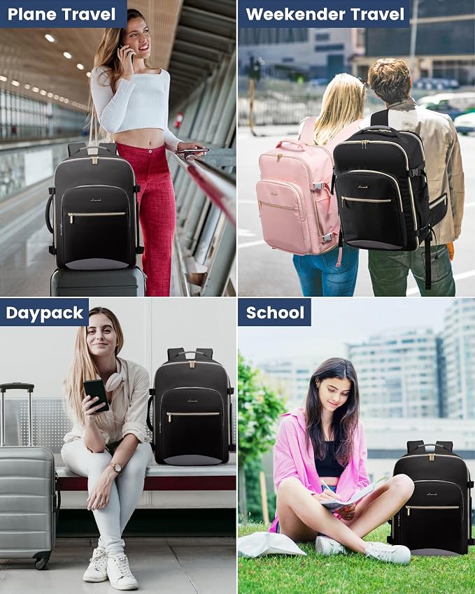 LOVEVOOK 40L Travel Backpack with Waist Strap,Flight Approved Carry on Backpack,Waterproof Personal Item Travel Bag,TSA Carry on Luggage Suitcase Travel Essentials,Gifts for Women & Men,fit 17" Laptop - Image 6