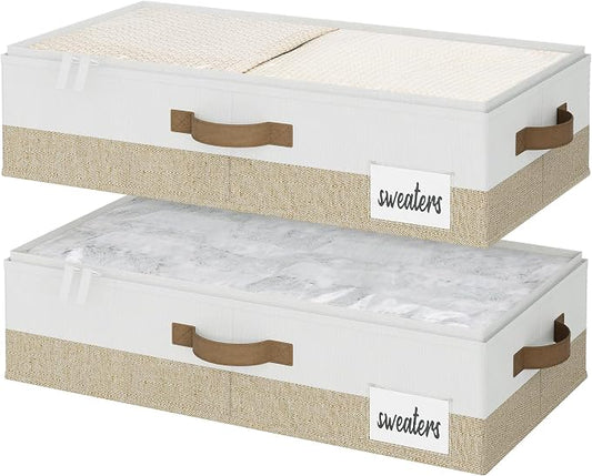 StorageWorks Under Bed Storage Containers - Underbed Storage with Handles and Label Holder, 2 Pack Ultra-thick Fabric Underbed Bins, Closet Organizer for Clothes, Blankets, Sweater by StorageWorks