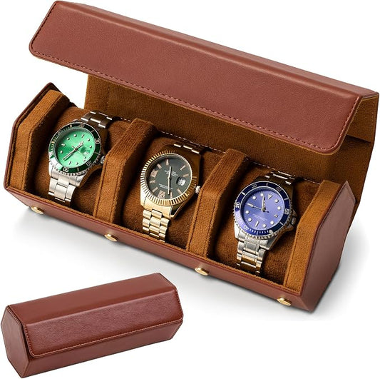 Luxury Hexagonal Leather Watch Roll for 3 Watches, Men's Gift | Multiple Watch Capacity,Premium Hexagon Leather,Velvet M-Shaped Cushions,Secure Snap Closure,Storage Organizer by Unknown