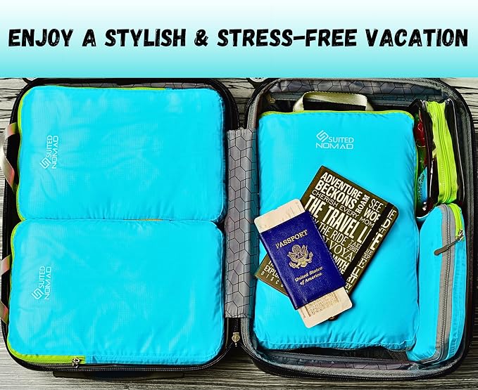 SUITEDNOMAD Ultralight Compression Packing Cubes Set, Suitcase and Backpack Travel Organizer Bags (Turquoise, 7Piece) - Image 6