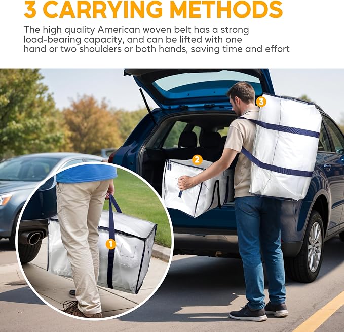 HealSmart 6 Pack Large Moving Bags with Zippers & Handles, Moving Supplies with lids, Heavy Duty Totes for Space Saving, Fold Flat, Moving and Storing, Clear - Image 5