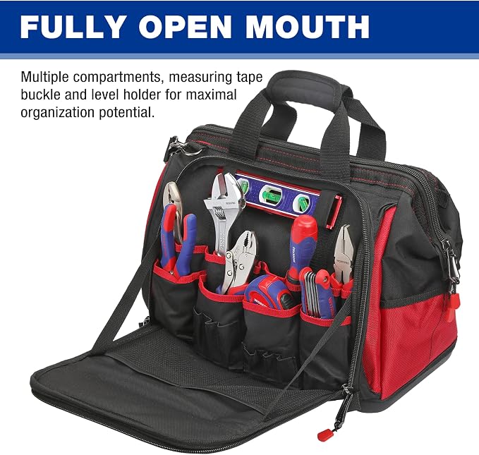 WORKPRO 16" Top Wide Mouth Tool Bag with Water Proof Rubber Base, Multi-Compartment, 46 Pockets, For Tool Organizer & Storage, W081122A - Image 4