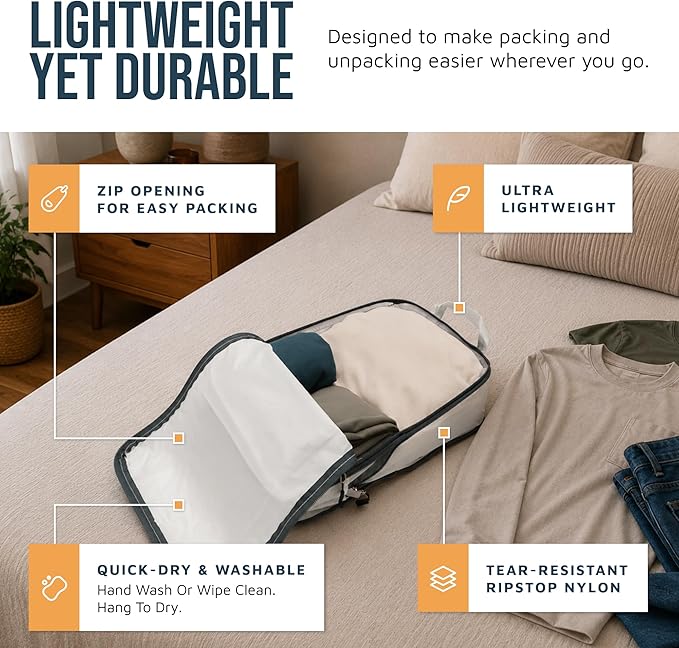 Large Compression Packing Cubes for Travel-Packing Cube Luggage Organizers 4 Piece Set for Checked Luggage-Ultralight, Expandable/Compression Bags by TRIPPED Travel Gear (White 4 Piece) - Image 2