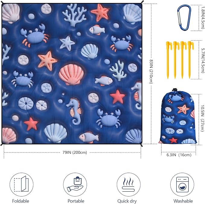 WIWIGO Beach Blanket Waterproof Sandproof Beach Mat 79" X 83"/10'x9'for 2-8 Adults Quick Drying Outdoor Picnic Mat Beach Accessories for Travel, Camping, Hiking - Image 2