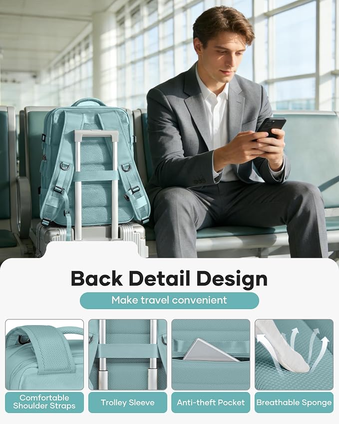 Vacuum Backpack Travel with Pump Carry on Luggage Flight Approved Essentials Personal Item Travel Bag with Vacuum System Waterproof Compression Backpack for Women Men Mochila de Viaje Light Blue - Image 6