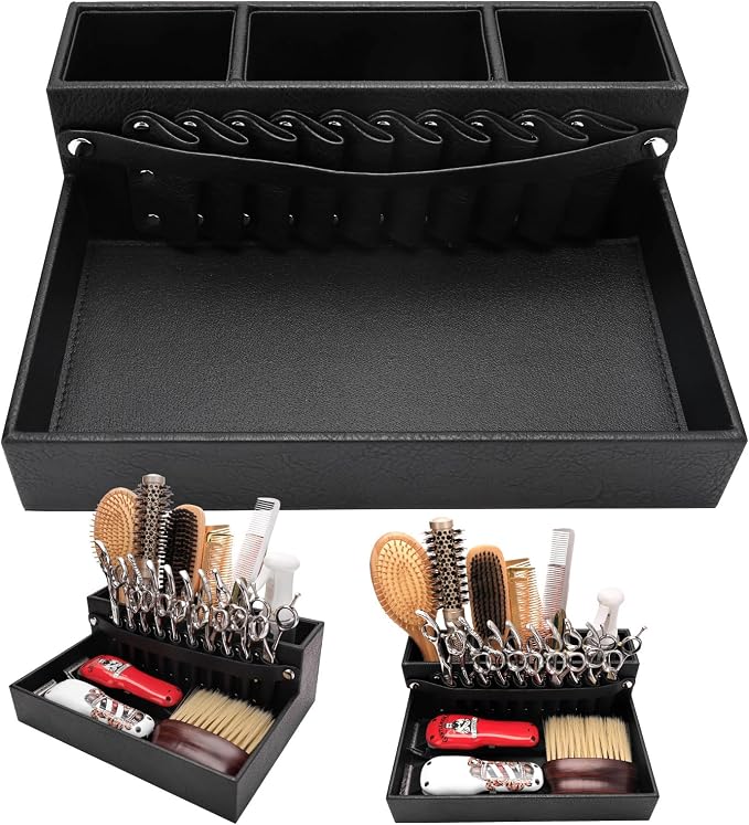 Barber Station Tray for Scissors Holder & Clippers Organizer, Barber Accessories Storage Station for Combs/Hair Clip/Trimmers, Barber Salon Home Desktop Tool Organizer(Small 11.9" x 8.8" x 4.4") - Image 8