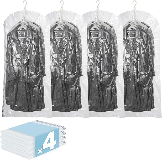Hanging Vacuum Storage Bags, 4 Pack (53 x27.6 inch), Vacuum Seal Bags for Clothing, Garment Storage for Jacket, Suits, Dresses, Closet Oragnization and Storage by TAILINK