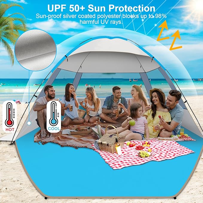 Gorich Beach Tent Sun Shelter for 3/4/6/8/10 Person with UPF 50＋ UV Protection, Lightweight & Easy Setup Beach Shade Canopy, Portable Beach Shade Tent Beach Cabana - Image 3