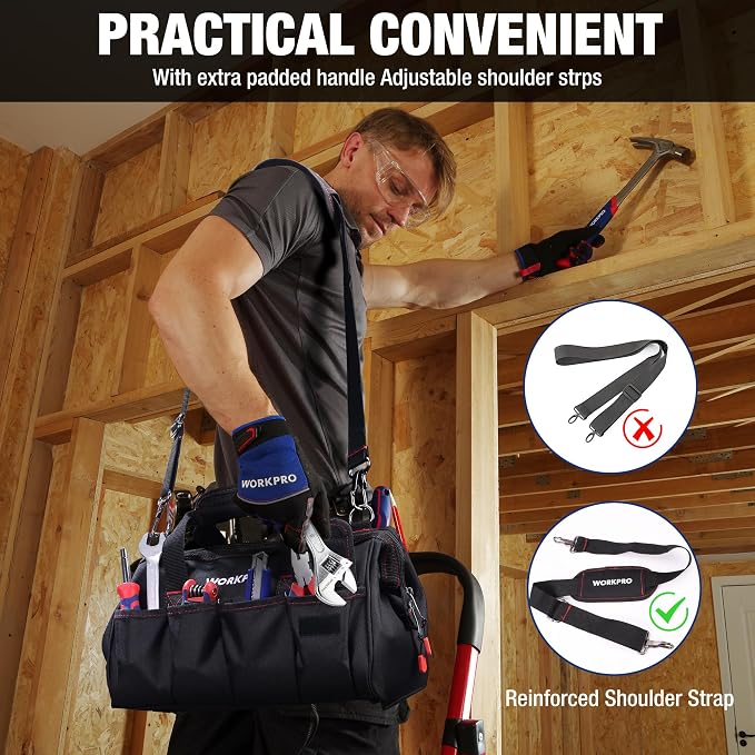 WORKPRO 14-inch Tool Bag, Multi-pocket Tool Organizer with Adjustable Shoulder Strap, W081021A, black (Pack of 10) - Image 7