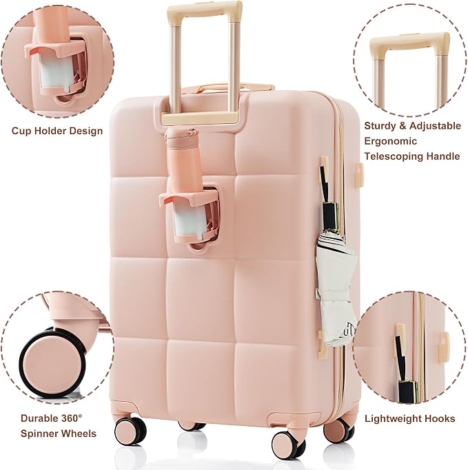 Hardside Luggage Sets, Lightweight Stripes Suitcase with Spinner Wheels, Pink Pink - Image 2