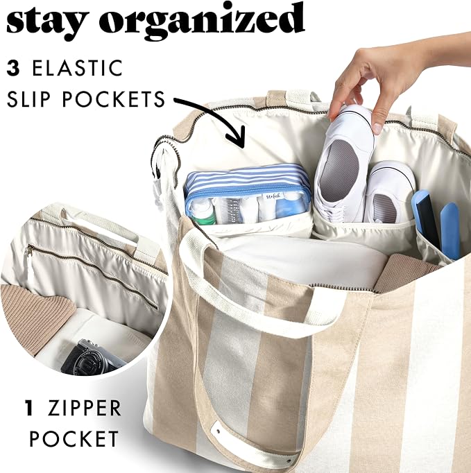 Fit & Fresh XL Beach Tote Bag for Women – XL Travel Tote with Zipper & Pockets, Oversized Canvas Pool Bag, Weekender Carry-On - Image 4