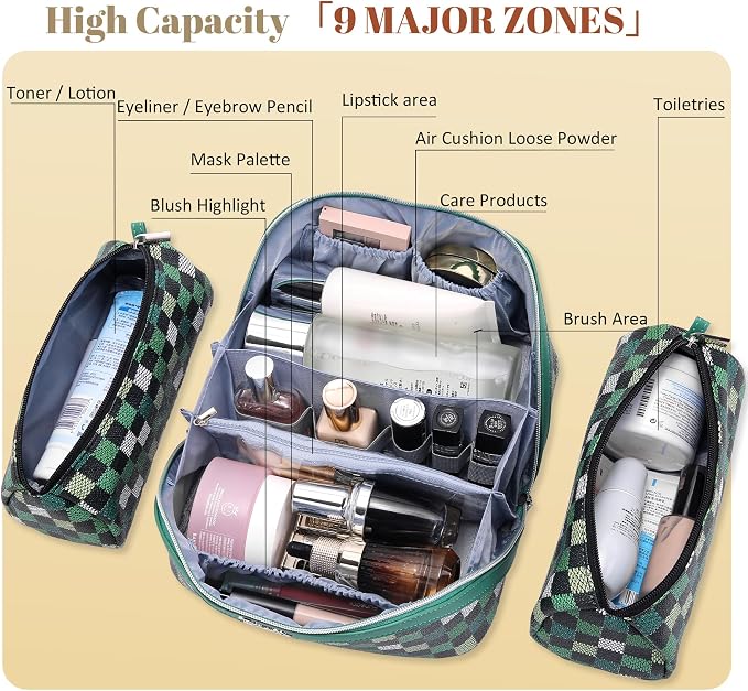 BOYATU Travel Makeup Bag Organizer Cosmetic Bag: 3 Pcs Set Make up Bags for Women with Handle - Waterproof Vegan Leather Toiletry Bag (01-H-Green) - Image 3
