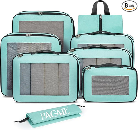 BAGAIL 8 Set Compression Packing Cubes, Expandable Luggage Organizer Bags for Travel Accessories (Mint) by BAGAIL
