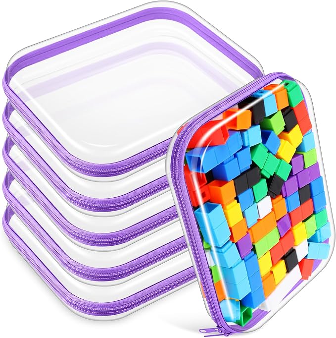 Sanwuta 6 Pcs Clear Hard Zipper Case Plastic Zipper Pouches Transparent Makeup Bag Pencil Case Pouches Toiletry Diaper Bag for Travel Toy Storage Organizer Bins(Purple,9.84 x 7.87 x 2 Inch) by Sanwuta