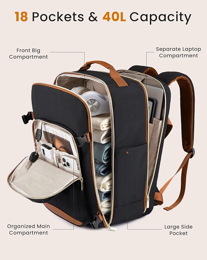 LOVEVOOK 40L Large Travel Backpack for Women, Carry on Backpack Airline Approved, Waterproof Travel Essentials fits 18" Laptop, TSA Personal Item Travels Bag Sports Backpack with 3 Packing Cubes - Image 3