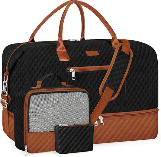 ITIEZY Weekender Overnight Bag for Women - Large Travel Duffel Bag with Shoe Compartment, Gym Duffel Bag Hospital Bag Carry On Tote Bags for Airplanes with Crossbody Bag Toiletry Bag 3Pcs Set by ITIEZY