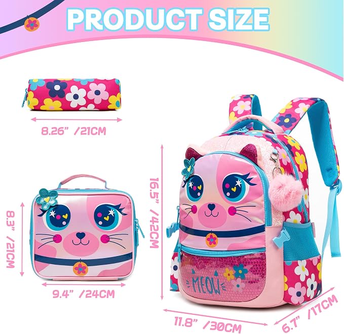 Backpacks for Girls School Bag Cute Girls Backpacks Ages 8-10 Kids Bookbag Set Travel Backpack for Preschool Kindergarten Elementary Students Backpack to School Supplies - Image 2