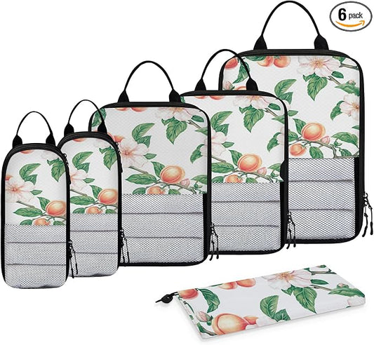 Floral Peach 6 Set Compression Packing Cubes for Travel Luggage Carry On Suitcase Compressible Expandable Packing Cubes Organizers Bag by BICUUZHI