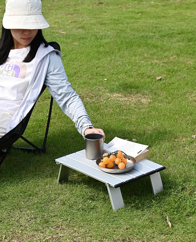 iClimb Ultralight Compact Mini Beach Picnic Folding Alu. Table with Carry Bag, Two Size (Silver - S) - Image 2