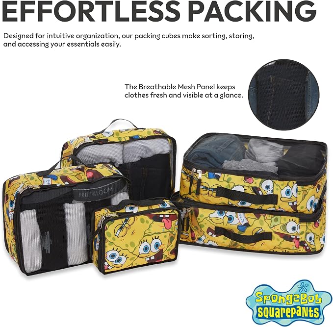 SpongeBob SquarePants Packing Cubes - Patrick Mr Krabs 5 Piece Travel Luggage Organizer Suitcase Accessories for Kids Teens Adults - Nickelodeon Licensed Gift Set - Image 7