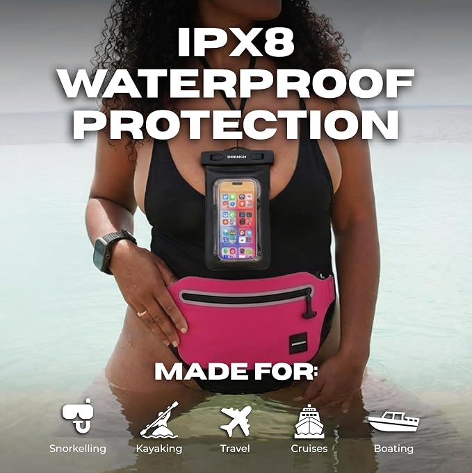Drench Waterproof Fanny Pack & Floating Phone Pouch | IPX8 Submersible Waist Pack Dry Bag for Beach, Pool, Cruise Travel, Girls Trips, Snorkeling, Kayaking & Water Sports | Pink - Image 7