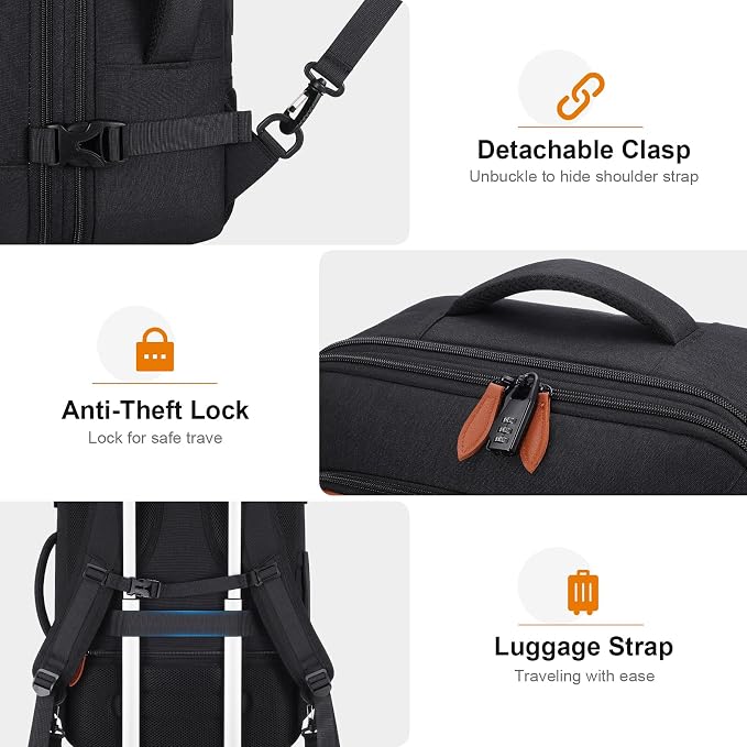 Bagsure Travel Backpack Carry On Backpack 42L Flight Approved, Expandable Laptop Backpack with Packing Cubes & Shoe Pocket, Water Resistant Luggage Backpack for Men Women, Large Backpack 20 * 14 * 7" - Image 7