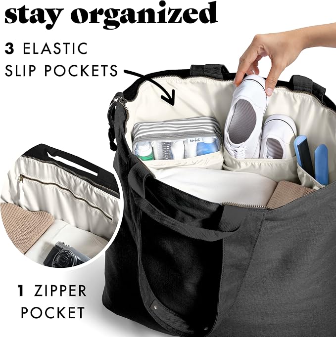 Fit & Fresh XL Beach Tote Bag for Women – XL Travel Tote with Zipper & Pockets, Oversized Canvas Pool Bag, Weekender Carry-On - Image 4