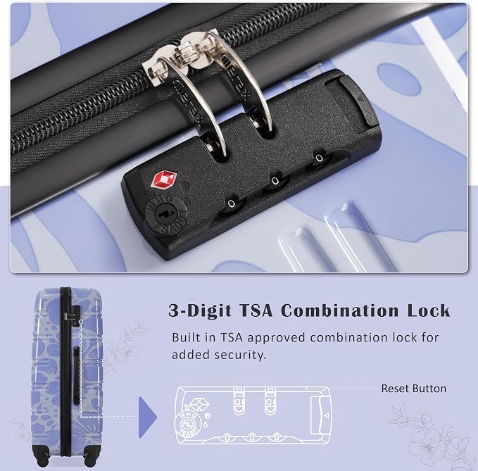Merax Luggage Sets 3 Piece, Hardside Suitcase Set with Spinner Wheels | Lightweight 20+24+28 IN Suitcase with Carry on Luggage, Blue - Image 7