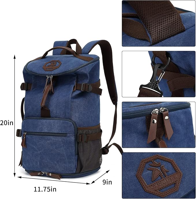 Kalesi Gym Duffle Bag Backpack 4-Way Vintage canvas with Shoes Compartment for travel Sport Hiking laptop (Vintage blue) - Image 2