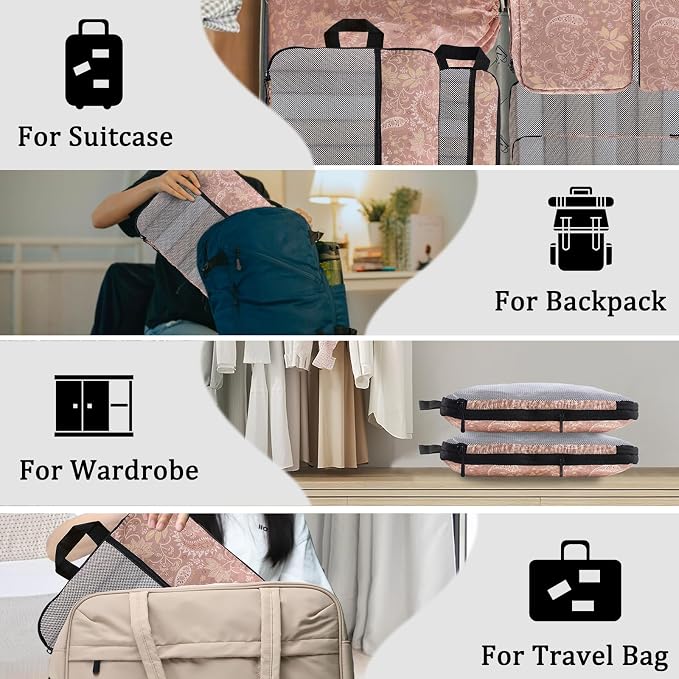 U+U 10 Set Compression Packing Cubes - Ultralight Travel Organizers with Laundry Bag, Space-Saving Suitcase Organizer, Expandable Packing Cubes for Travel and Family Vacation (Paisley Pattern) - Image 9