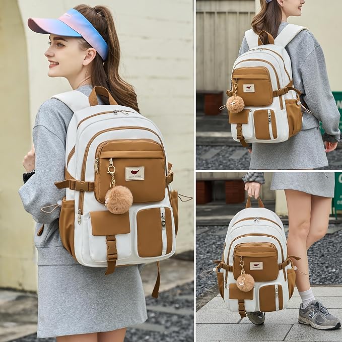 Laptop Backpack 15.6 Inch Elementary Middle High School Bag College Backpacks with Lunch Box Pencil Pouch 3 PCS Set Travel Bookbags for Teens Girls Women Students (Beige Khaki) - Image 6