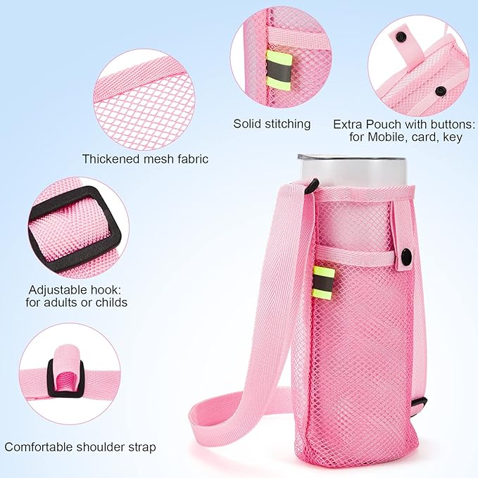 Tessco for you Water Bottle Sling Holder with Adjustable Shoulder Strap Water Bottle Mesh Carrier Bag Sleeve Pouch Holder for Walking Sports - Image 2