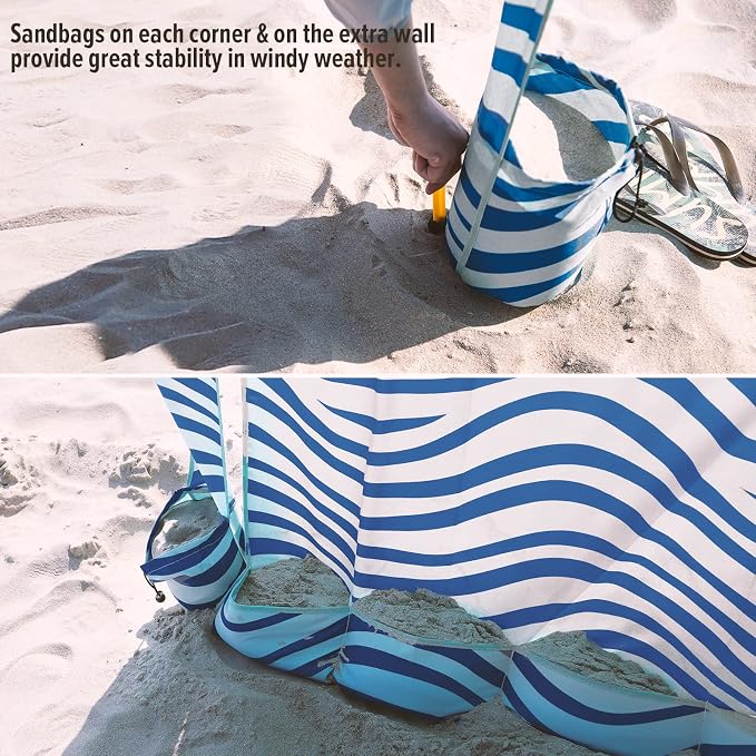 Qipi Beach Cabanas for Sand, Beach Canopy with Sandbags & Side Wall for Family, Easy Set Up Sun Shelter, UPF 50+ UV Protection with Roof Vent - Image 5
