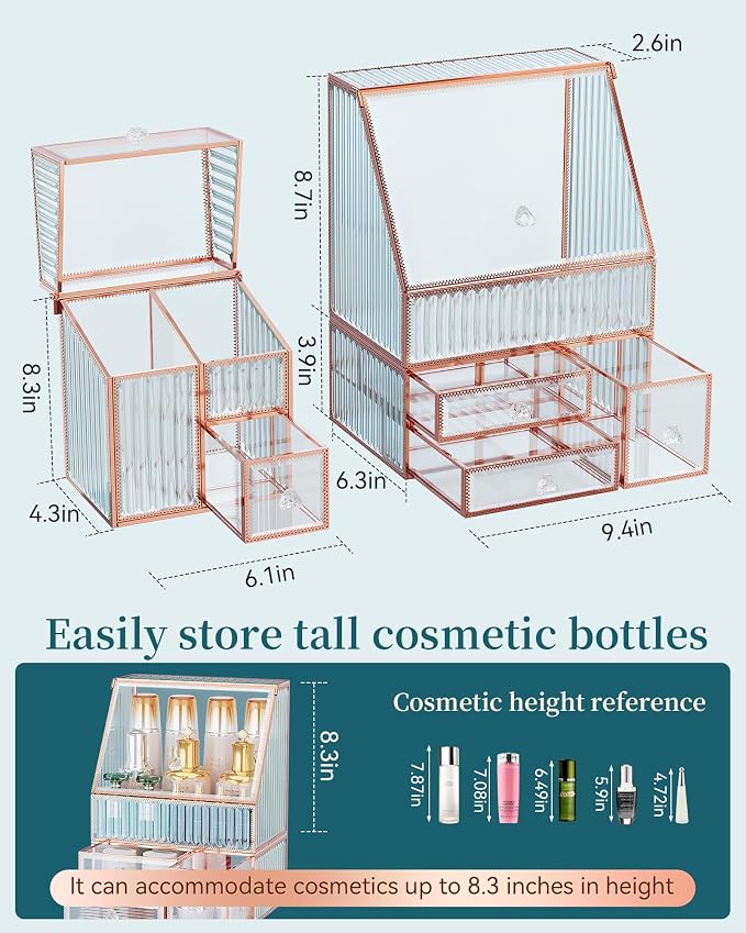 Youdepot Glass Makeup Organizer - Multi-Functional 3-in-1 Cosmetic Organizer for Skincare, Lipstick, Brushes - Vanity Organizer & Bathroom Organizer - Image 9