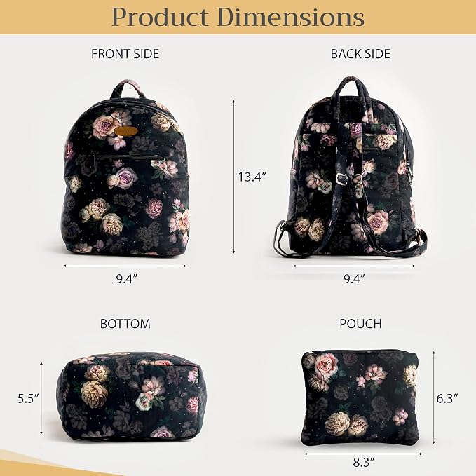 Maison d' Hermine Backpack for Women Men Cotton Shoulder Multipurpose Rucksack with Small Pouch Lightweight Multi Pocket Bag for Travel Work Beach Perfect for Spring Summer (Moody Florals) - Image 5