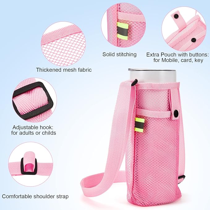 Mumufy Water Bottle Sling Holder Crossbody, Adjustable Strap Carrier with Zipper Pouch, Lightweight Nylon Hands-Free Bag for Hiking, Running, Gym, Workout, Camping, Travel - Image 3