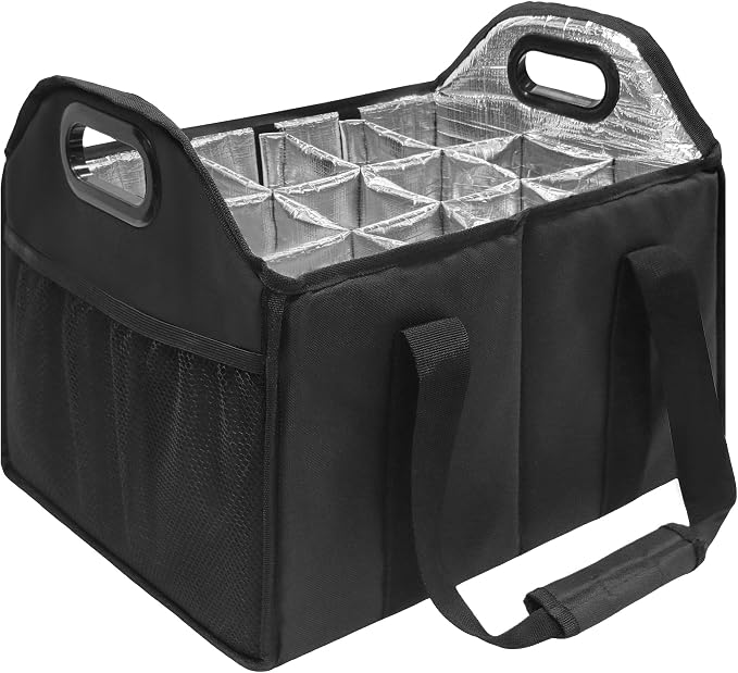 12 Bottle Wine Carrier Collapsible Bottle Caddy with Handles Storage Box for Travel Picnics Weddings Shopping Wine Tasting (Black) - Image 2